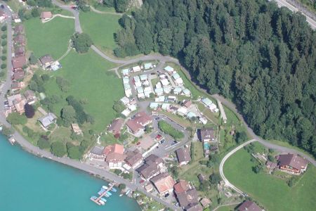 Camping Du Lac in Iseltwald on Lake Brienz, Switzerland, from the bird's eye view