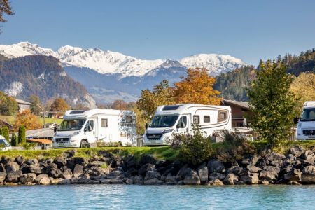 Campers at Camping Aaregg on Lake Brienz Switzerland in autumn