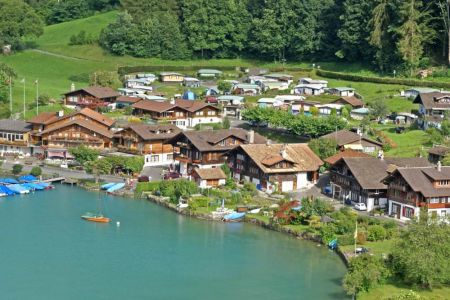 Camping Du Lac above the fishing village of Iseltwald on Lake Brienz Switzerland