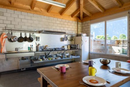 Kitchen and recreation room at Camping Lazy Rancho in Unterseen near Interlaken Switzerland