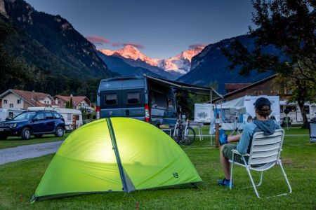 Camping Oberei Wilderswil Interlaken Switzerland Sunset over the Jungfrau massif
